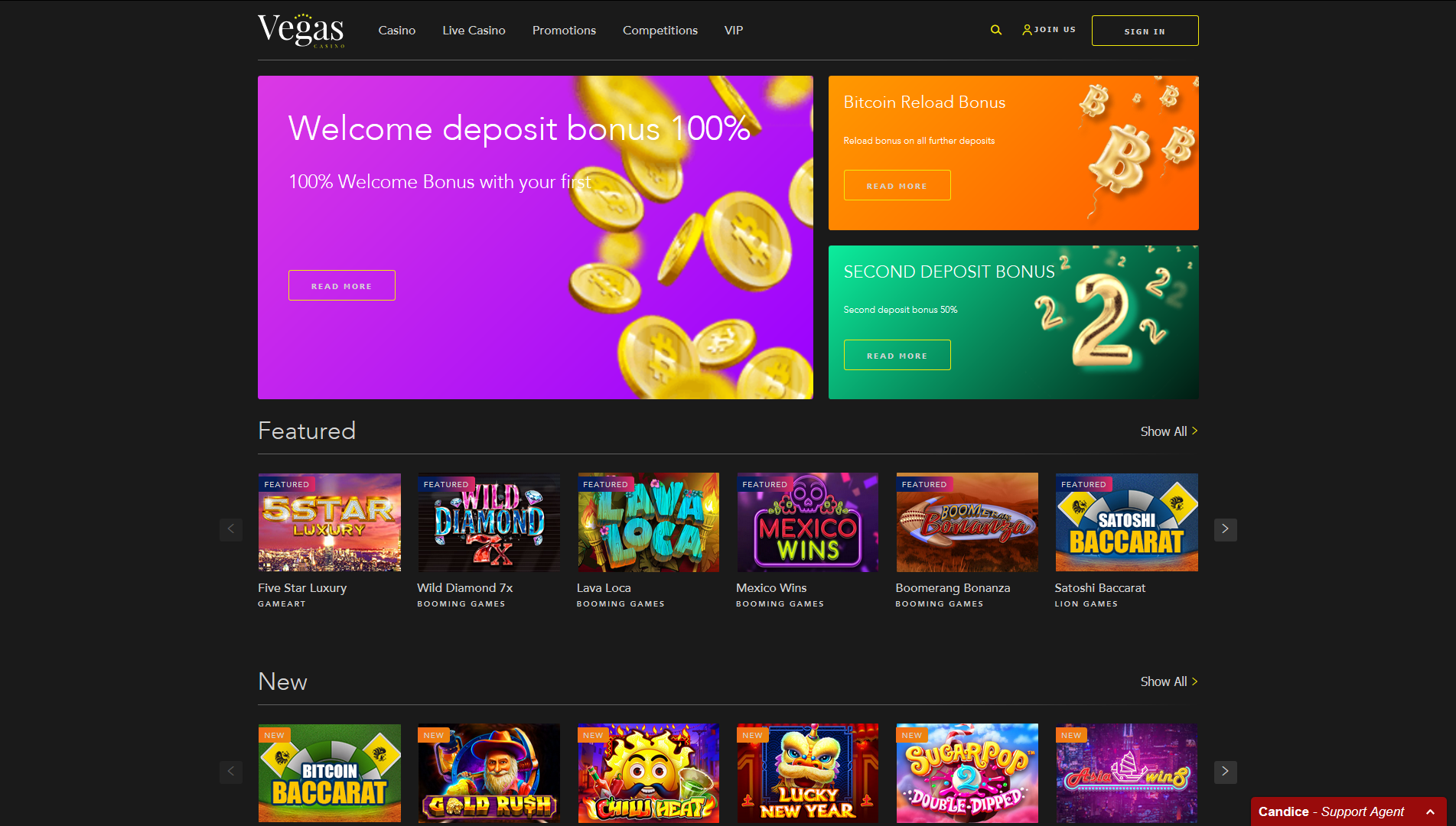 Vegascasino.io homepage