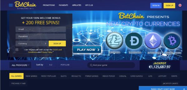 Bitcoin Casino Betchain Homepage